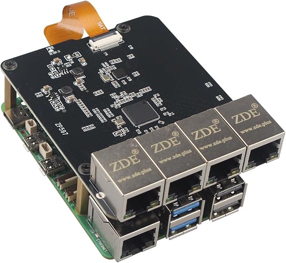 ZDE ZP597 PCIe to 4 Ports 1G Gigabit 1000M Ethernet Network Hat Adapter Expansion Board 1GB 1GBE for Raspberry Pi 5