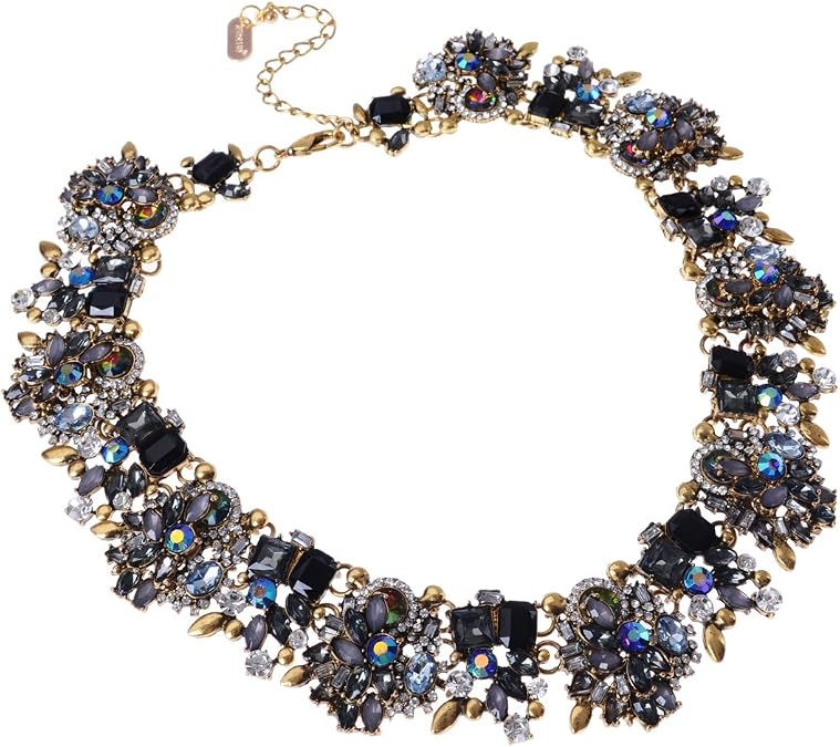 Crystal Rhinestone Statement Necklace, Vintage Chunky Chain Choker Collar Bib Statement Necklace Fashion Costume Jewelry Necklaces for Women