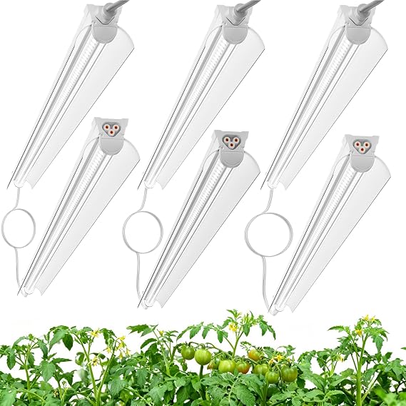 3FT Grow Lights for Indoor Plants,T8 5000K Full Spectrum Plant Light,192W(6 x 32W), LED Grow Light Strips with Timer, Aluminum Reflector, Linkable,Plant Growing Lamp Fixture for Greenhouse Indoor 6pcs