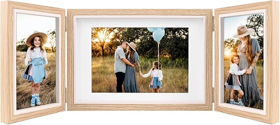 AVEAX Triple Photo Frames Multiple Pictures 4x6 and 5x7 Photos, Wood Grain