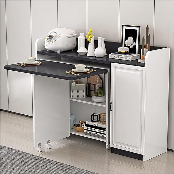 Coffee Bar Table with Storage Cabinet Sideboard Buffet Cabinet Folding Side Table Freestanding Pantry Cabinet for Kitchen Living Dining Room Entryway(B,Large)