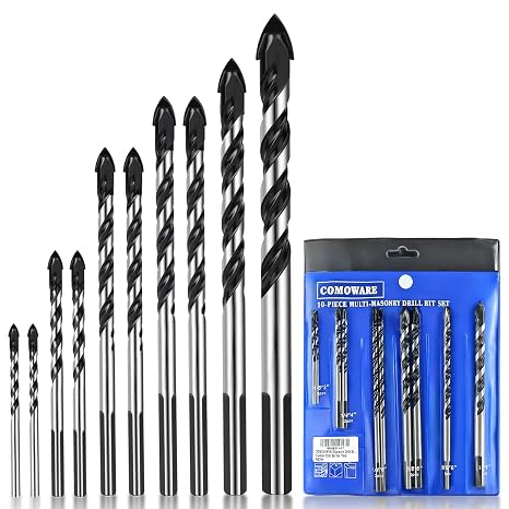 10 Pcs Masonry Drill Bit, Concrete Drill Bit, 1/8" to 1/2", Chrome Coated