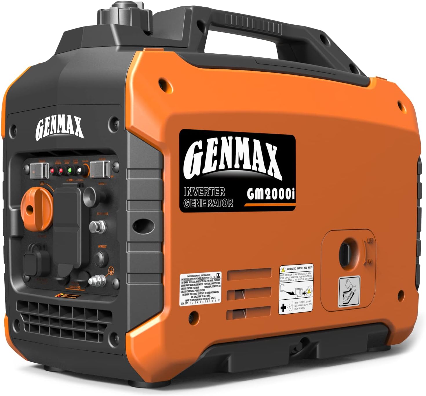 GENMAX Portable Inverter Generator, 2000W Ultra Quiet Gas Motor, EPA Compatible, Eco Mode Function, Ultra Light, Suitable for Home Backup and Camping (GM2000i)
