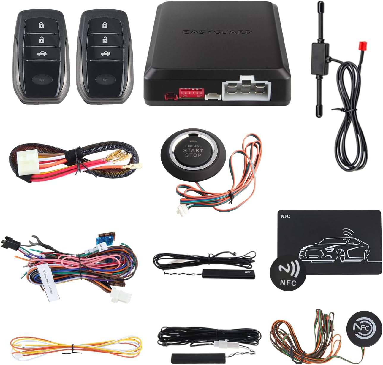 EASYGUARD PKE car alarm system keyless entry auto start starter push start button password keypad rolling code EC002-T2