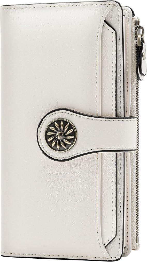 Travelambo Women's Wallet RFID Blocking Large Size Triple Fold Oil Edge Leather Card Holder with Zipper Pocket & Slim Compact Credit Card Organizer for Ladies