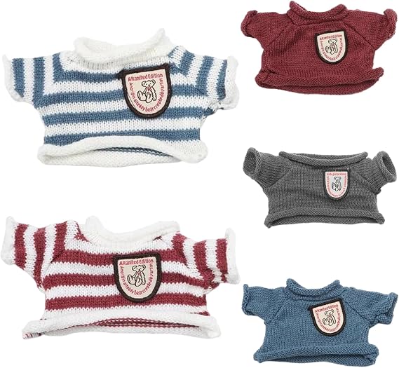 5Pcs Teddy Bear Sweater Clothes, Fit for 6-8 Inches Plush Bears, Cute Stuffed Animal DIY Dressing Toy Clothes