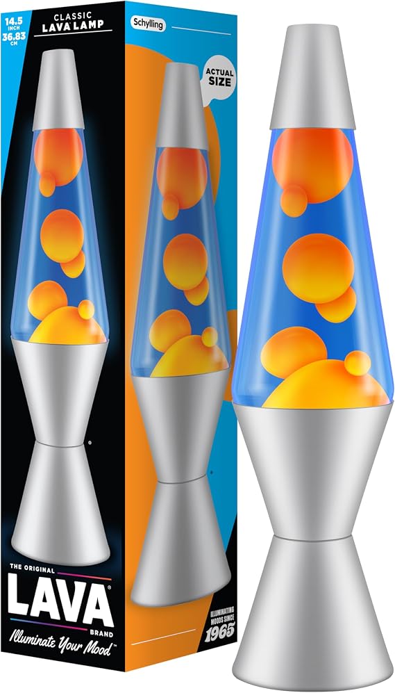 Lava Lamp 2117, Orange Wax, Blue Liquid, Silver Base and Cap, Original 14.5 inch Lava® Motion Lamp to Illuminate Your Mood [Energy Class G]