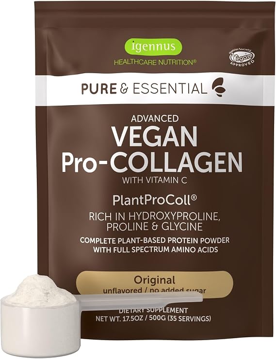 Igennus Vegan Collagen Peptide Powder, 35 Servings, Non GMO | Enhanced with Glycine, Proline & Hydroxyproline & Cofactor Vitamin C, Complete Vegetarian Plant Based Collagen Powder Booster