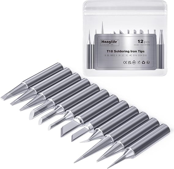 HANGLIFE T18 Soldering Iron Tips for Hakko FX-888D FX-888 FX8801 FX-600, and More Soldering Stations/Irons - Replacement Solder Tips for Welding Equipment & Accessories (12 pcs)