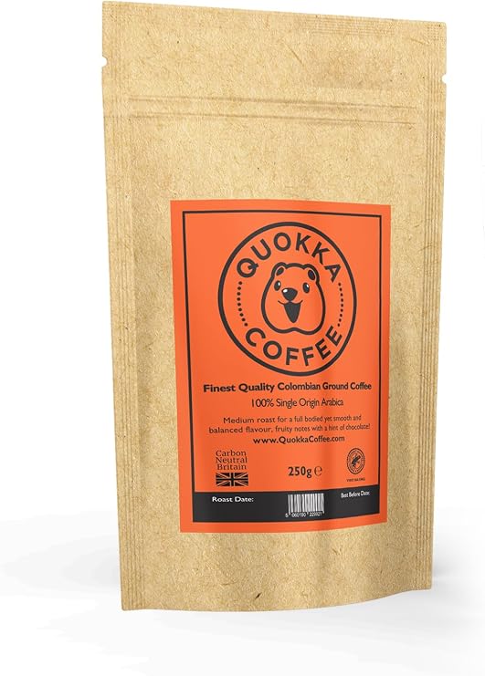 Quokka Coffee 250g Ground Coffee Resealable – 100% Colombian Arabica, Medium Roast Speciality Coffee Beans, Rainforest Alliance Certified, Single Origin, Carbon Neutral