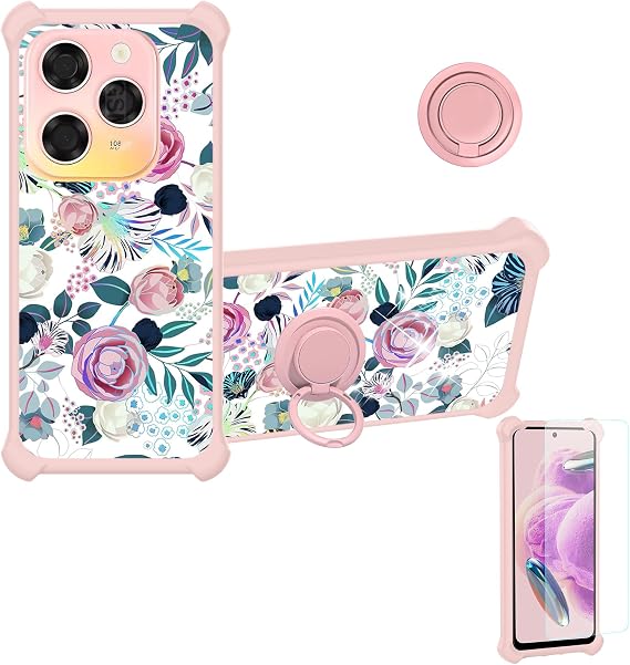 Case Compatible for Coolpad X100 Phone Case Cover [with 1* Tempered Glass Screen Protector][Hard PC + Soft Silicone][Ring Support] [Colorful Reflect Light] IMDF-HUA3
