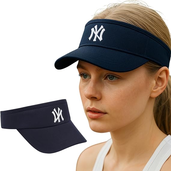 Vizör Şapka NY Logolu Ayarlanabilir Pamuklu Tenis Golf Spor Şapkası Unisex LACİVERT