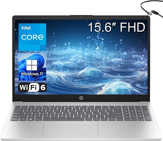HP Clamshell 15" FHD Laptop Computer, Intel Quad-Core N100, 4GB RAM, 980GB PCIe SSD, Intel UHD Graphics, 720p Camera, Wi-Fi, Lifetime Office 365 for Web, Win 11 Home, Argent, Type C RJ45 Cable