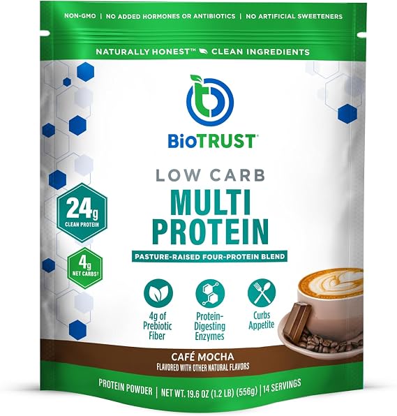 BioTrust Low Carb Protein Powder, Grass Fed Whey & Casein Blend, Cafe Mocha