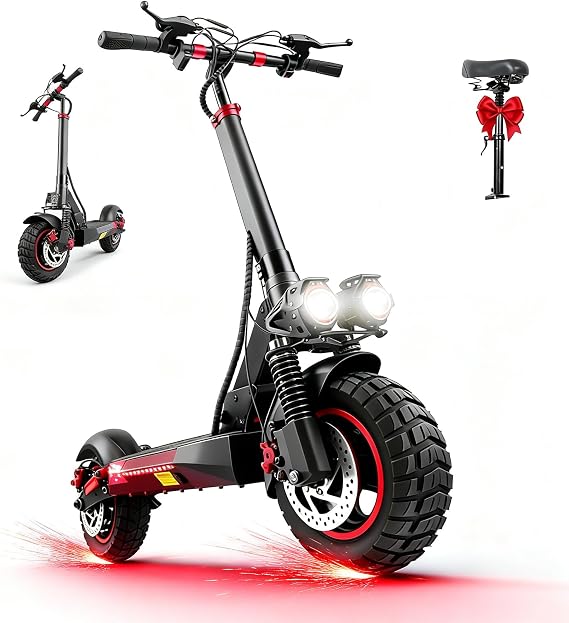 Electric Scooter Adults,1200/1600W Motor, 30/34 MPH Top Speed & 30/40 Miles Range, 48V 18/21AH Big Battery, 10/11" Off-Road Tire Folding E Scooter with Seat, Dual Braking System, Double Suspension