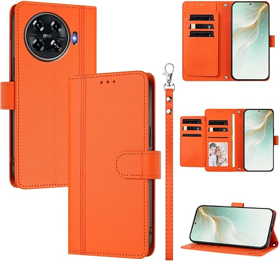Cover Compatible with Tecno Spark 20 Pro Plus 4G Phone Case【Wallet Design Dual Card Slot Cash Flip Kickstand Drop Protection】 Orange