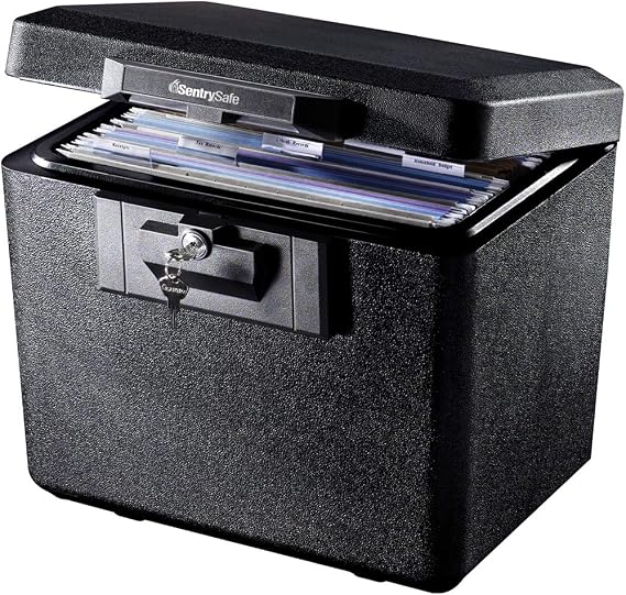 SentrySafe Black Fireproof Document Box with Key Lock, Safe Secures Files and Documents for Home or Office, 0.61 Cubic Feet, 13.6 x 15.3 x 12.1 inches, 1170
