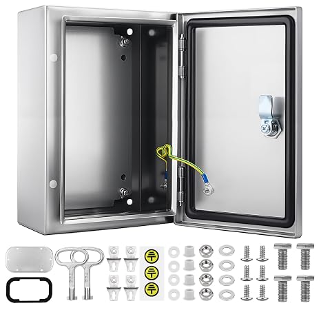 QILIPSU 304 Stainless Steel Electrical Box IP65 Waterproof Steel Project Enclosure Lockable Weatherproof Electric Junction Box for Indoor & Outdoor Use 14"x10"x6"