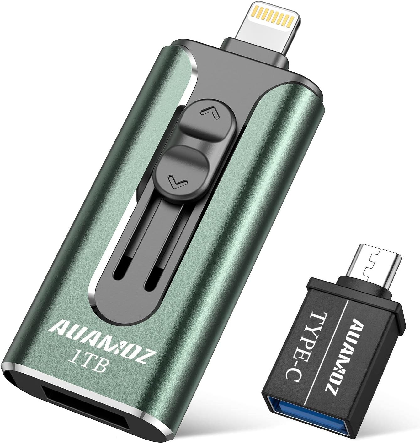 Flash Drive for iPhone 1TB, AUAMOZ USB Memory Stick Photo Stick External Storage Thumb Drive for iPhone iPad Android Computer Dark Green