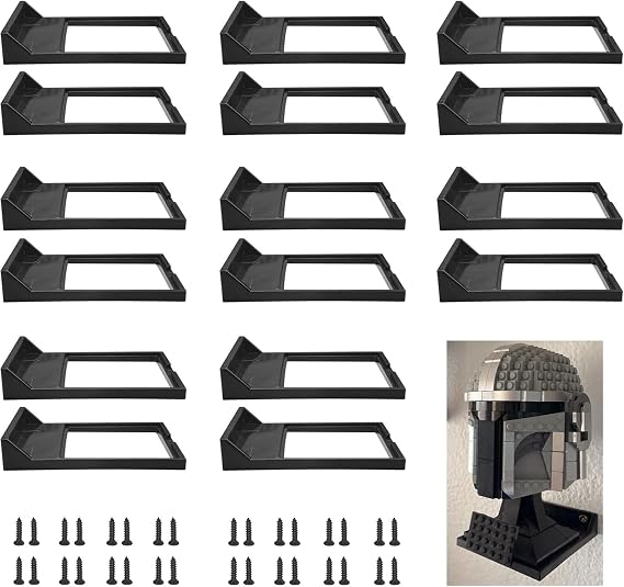 16 Pcs Black Wall Mount Display Stand Fits All Standard Lego Helmets