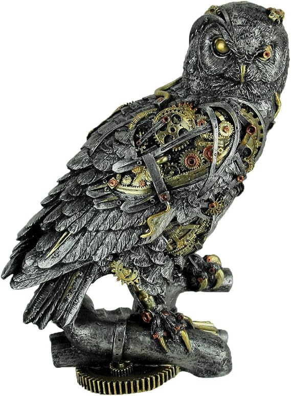 Everspring Metallic Silver and Gold Gothic Steampunk Owl Statue