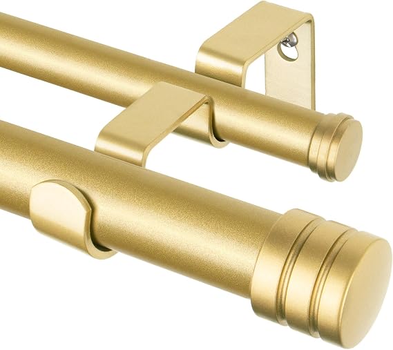 TONIAL1 Inch Double Curtain Rods for Windows 66 to 120 Inches, Heavy Duty Decorative Drapery Rod 32 to 144 Inches with Classic Cap Finial, Gold