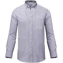 Men's Long Sleeve Oxford Shirts Casual Business Classic Striped Shirt 100% Cotton Non Iron Button Down Shirt with Pocket