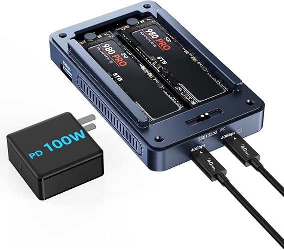 ACASIS 40Gbps M.2 NVMe SSD Enclosure, Cooling Fan, Compatible with Thunderbolt 4/3/USB4, Tool-Free, Aluminum Dock Dual Monitor, Support Software RAID, 2 USBC 40Gbps for M1/M2/Windows