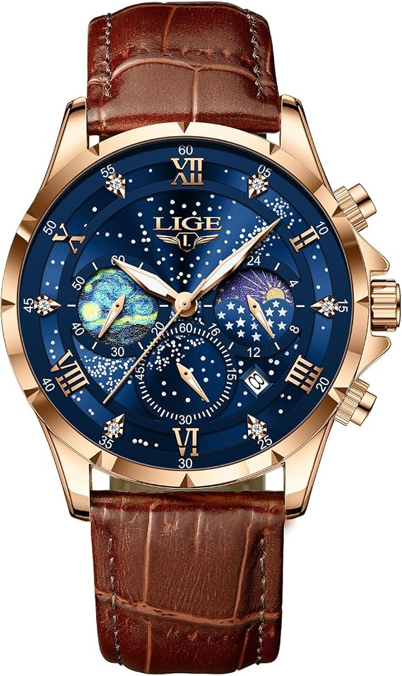 LIGE Watches for Men Dress Wrist Analogue Mens Leather Watch