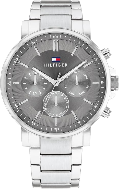 Tommy Hilfiger Analogue Multifunction Quartz Watch for Men with Leather Strap or Stainless Steel Bracelet
