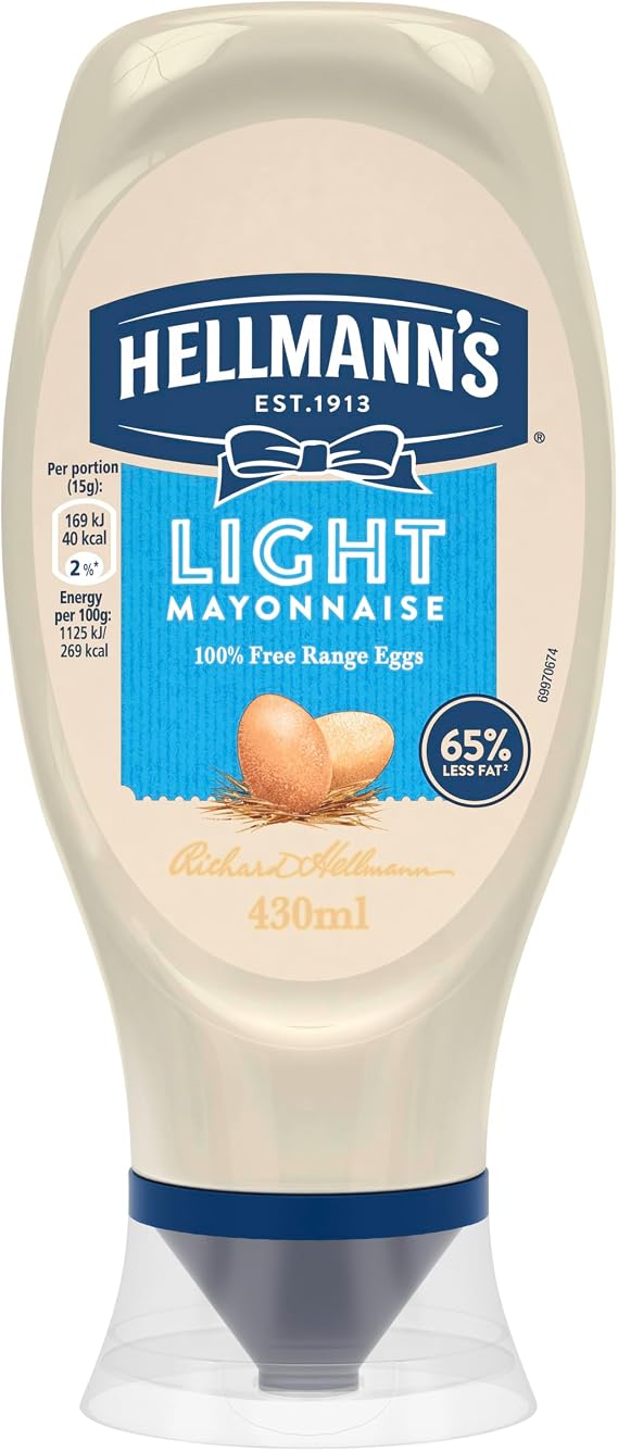 Hellmann's Light Mayonnaise Condiment 100% recycled squeeze bottle light mayo for burgers, sandwiches and salads, 430ml