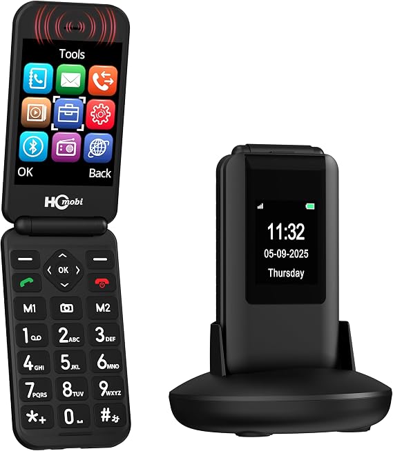 2.8+1.5" Flip Phone Unlocked, Dual Screen Flip Phones for Seniors, SOS ButtonSpeed DialLarge FontsCharging Dock1400mAh Battery | Big Buttons | Bluetooth | Camera