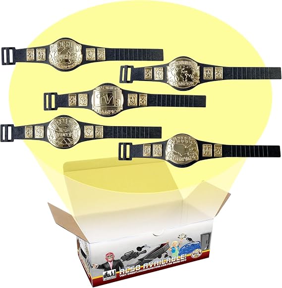 Set of 5 Wrestling Figure Championship Belts For Wrestling Action Figures | Includes World Heavyweight, Tag Team, United States, Hardcore & Intercontinental Figure Belts