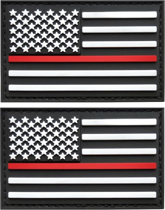 American Thin Red Line Flag Patch USA Firefighter Flags Tactical Patch -PVC Rubber Hook & Loop Fastener Patch for Hats, Tactical Bags, Jackets, Clothes Patch Team Military Patch( 2 Pack)