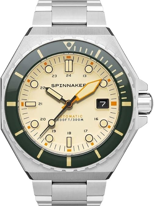 Spinnaker Dumas Mens Watch - Automatic Dive Watch for Men, 44mm Stainless Steel Case, Stainless Steel Strap, Water Resistant 300m, SP-5081-CC - Sahara