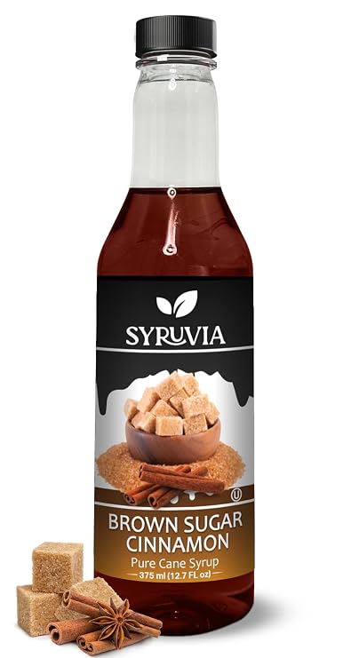 Syruvia Brown Sugar Cinnamon Coffee Syrup - 12.7 fl oz (375 ml) Premium Coffee Flavoring Syrup - Kosher Syrups, Gluten Free, No Coloring, Perfect for Drinks, Soda, Shakes, Desserts, and More.