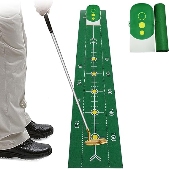 Indoor Golf Putting Mat with Auto-Ball Return, Ball Collector, Rubber-Backed