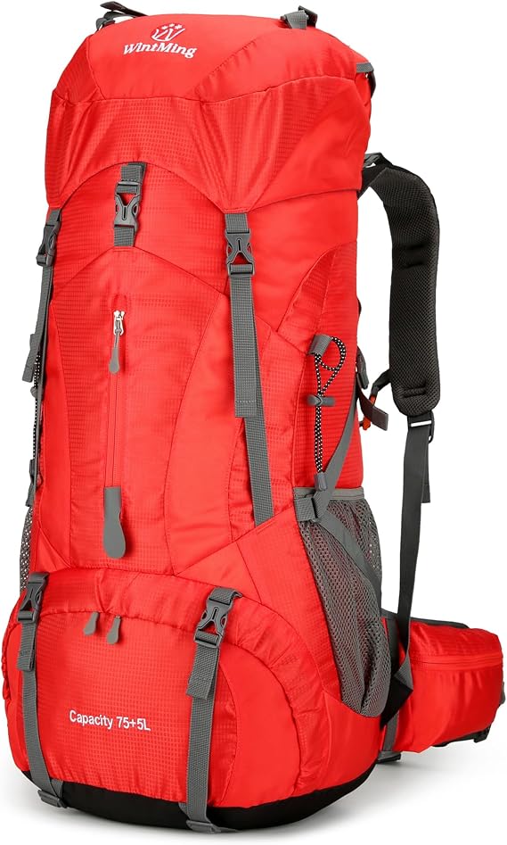 75L Hiking Backpack with Rain Cover Waterproof Camping Backpack Shoes Warehouse for Men Women, Frameless