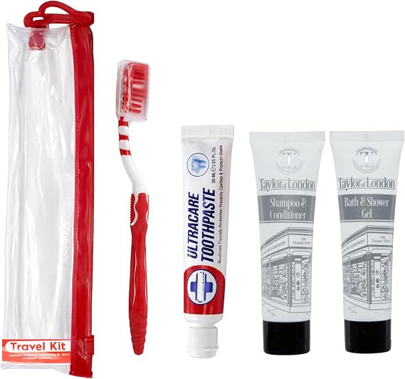 5pcs Travel Essentials Toiletry Bags for Women & Men - Holiday Essentials inc Travel Toothbrush, mini Toothpaste, 30ml mini Shampoo Conditioner Set, 30ml Shower Gel, Clear Travel Bags for Flying