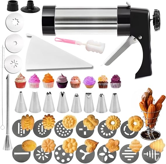 Churro Maker Machine 4-in-1, 16 Disks, 9 Nozzles,Stainless Steel Cookie Press Kit for Spritz Cookies,Pastry Filler Injector for Authentic Churros Rellenos, Gift for Women, maquina para acer churros