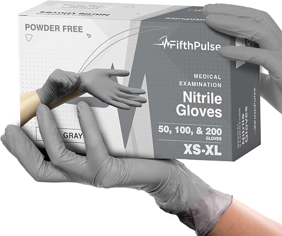 FifthPulse Cool Gray Nitrile Disposable Gloves - Latex Free food Safe Cleaning and Cooking Gloves, Medical Exam Gloves