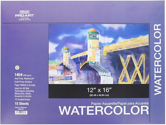 Pro Art Watercolor Pad 12x16 AF 140lb 15pc Block, Watercolor Paper, Sketchbook, Water Color Paper, Paper Pad, Journal, Book, Paint Painting Paper