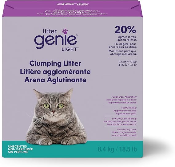 Litter Genie Light Clumping Cat Litter 18.5 lb, Unscented, Low Dust