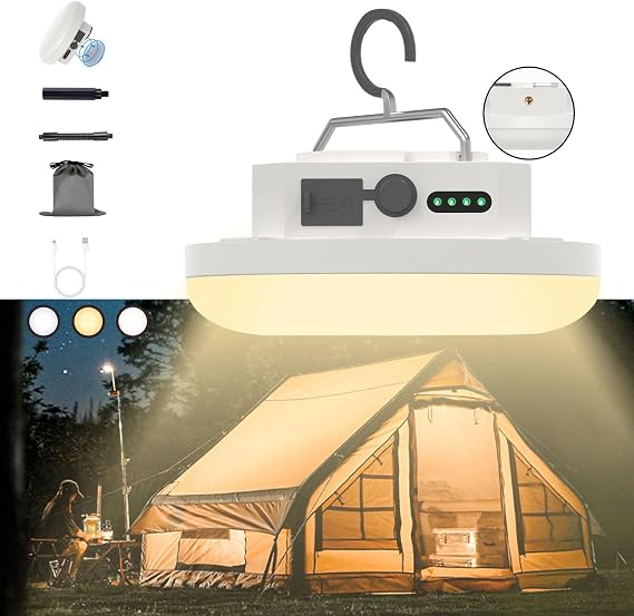 Hanging Camping Tent Lights,Portable Rechargeable LED Camp Lamp with Hook,Waterproof Outdoor Glamping Lantern with Battery Powered for Backpacking Hurricane Emergency Outage(F03pro-B-H-H2)