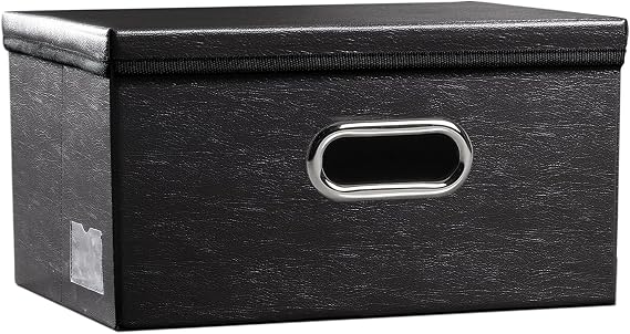 PRANDOM Collapsible Storage Box with Lid [1-Pack] Leather Fabric Foldable Storage Bin Organizer Container Basket Cube with Cover for Home Bedroom Closet Office Nursery Black (13.6x9.6x6.9)