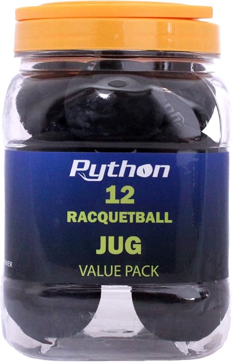 Python Black Racquetballs (Value Pack - 12 Ball Jug/Long Rally Ball!)