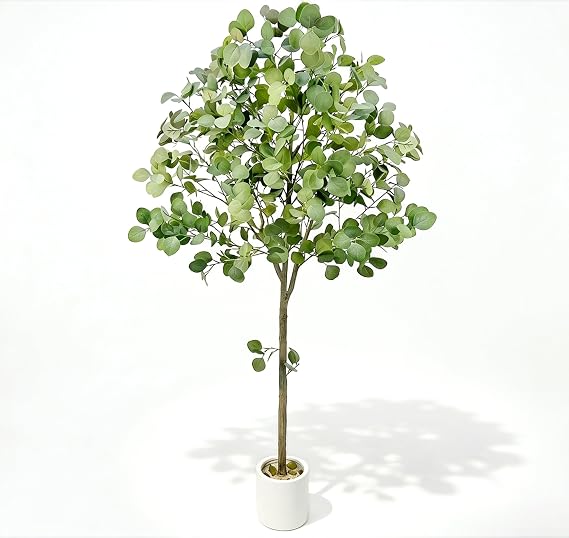 5FT Fake Eucalyptus Plant, Silk Artificial Tree with White Pot