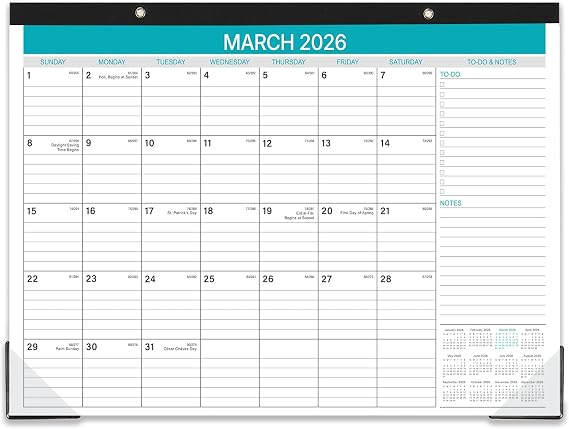 Desk Calendar - 2026-2027 Calendar from March to December, 12 Monthly Calendar with Ruled Blocks for Planning, 14.6'' x 11.5''