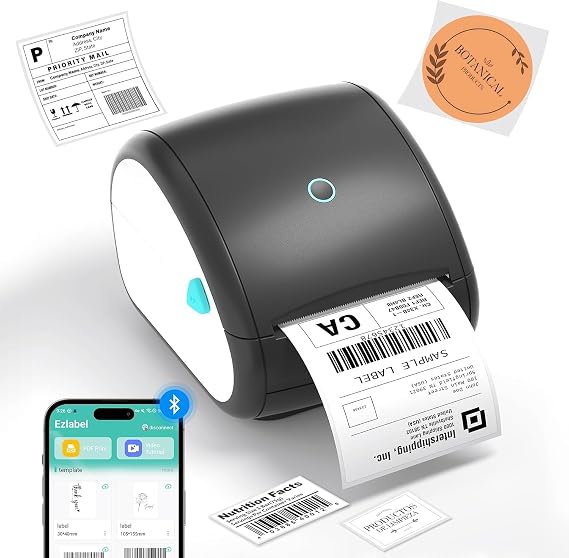 Bluetooth Shipping Label Printer, DB403 Thermal Printer, Postage 4x6 Label Printer for Address Small Business, Label Barcode Machine Compatible with Royal Mail, Esty, Shopify, DPD, Evri