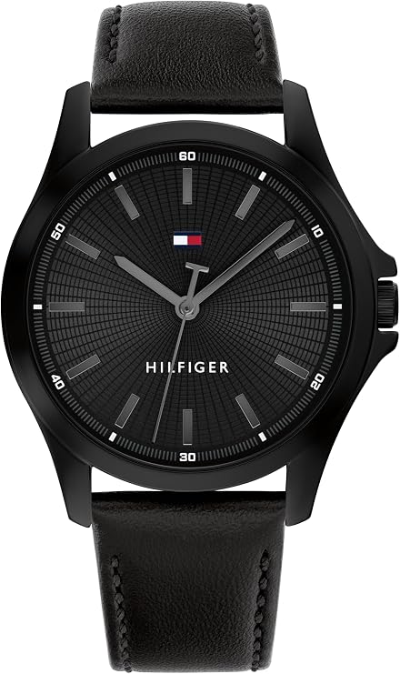 Tommy Hilfiger Men's 3-Hand Quartz Watch 42mm Case, Leather Strap, 3 ATM Water Resistant, Modern Everyday Timepiece, Gift for Him
